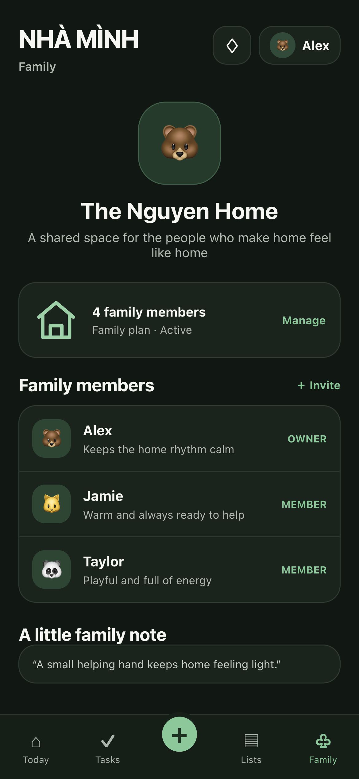 Family members screen in Our Living